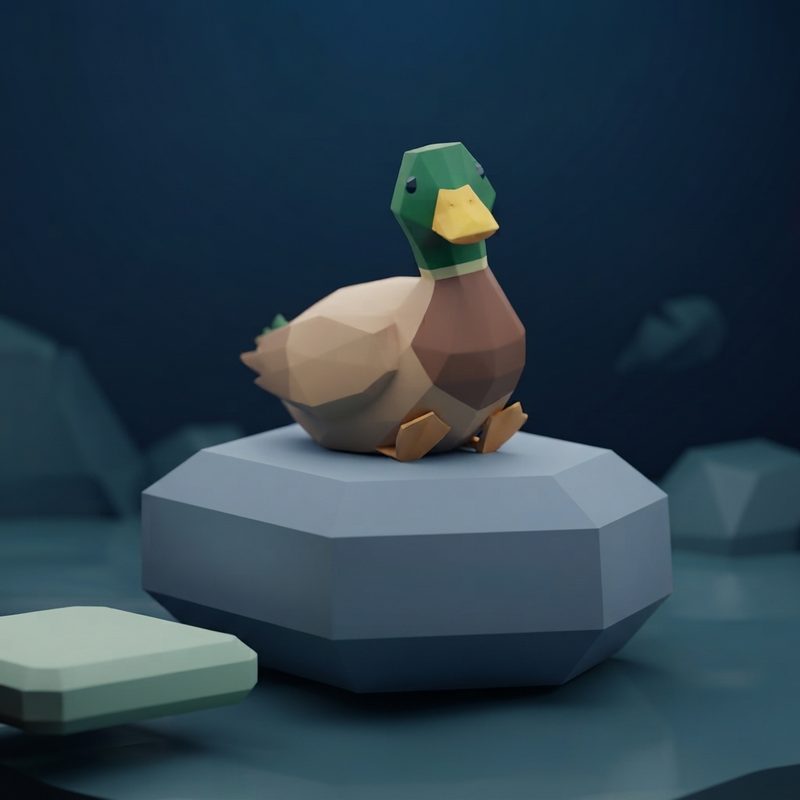 Mascote do Waddle, um pato low-poly